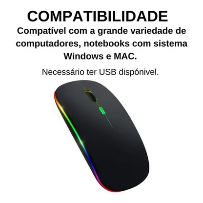 Mouse Sem Fio Recarregável Wireless Led Rgb Ergonômico