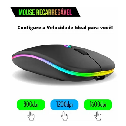 Mouse Sem Fio Recarregável Wireless Led Rgb Ergonômico